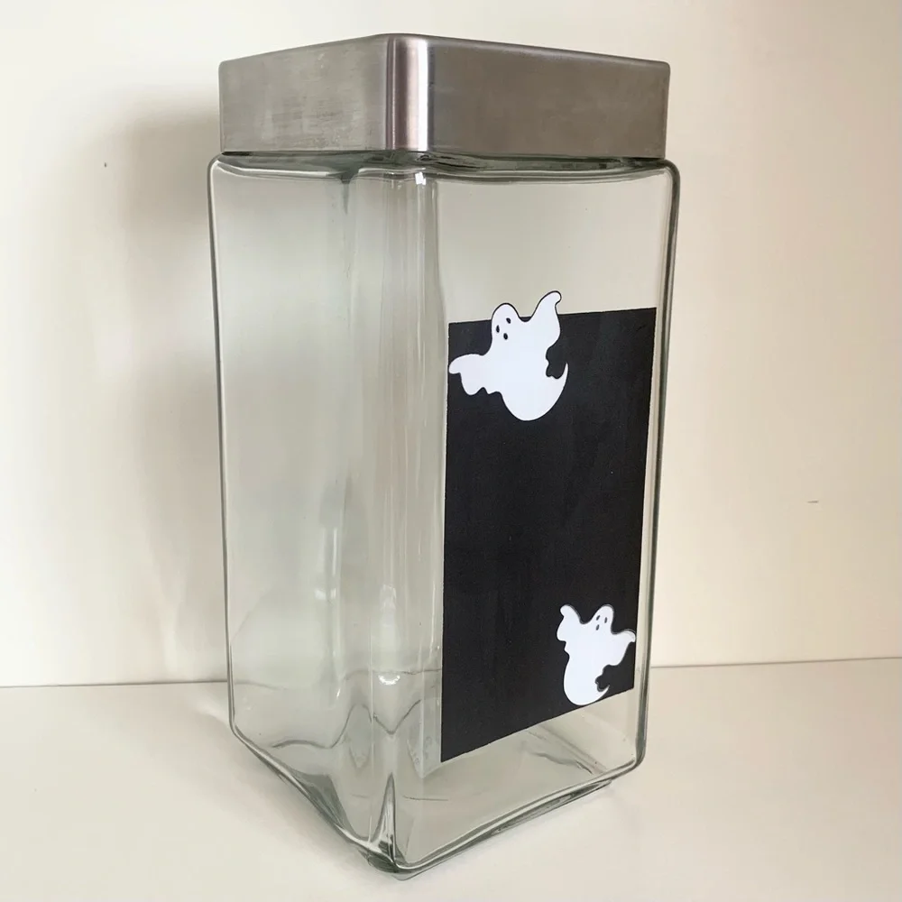 Glass jar with chalkboard ghost Halloween decor made in USA
